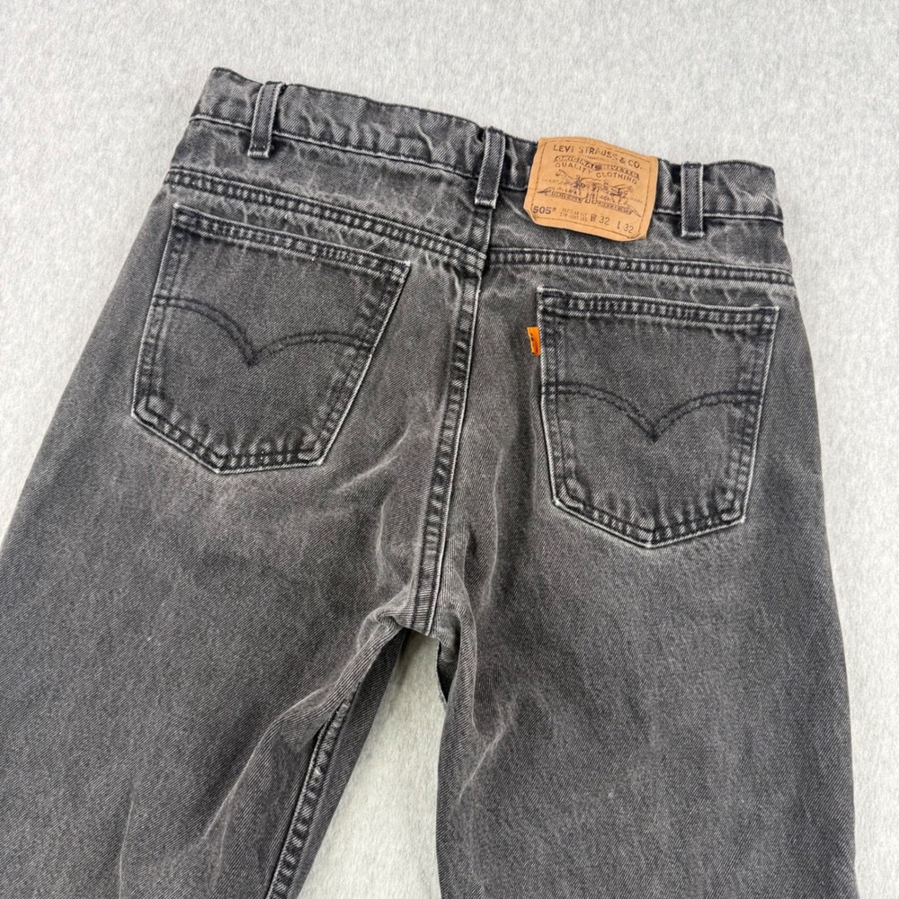 Vintage Levis Jeans Mens Fits 31x27 Black 505 Straight Leg Orange Tab Distressed